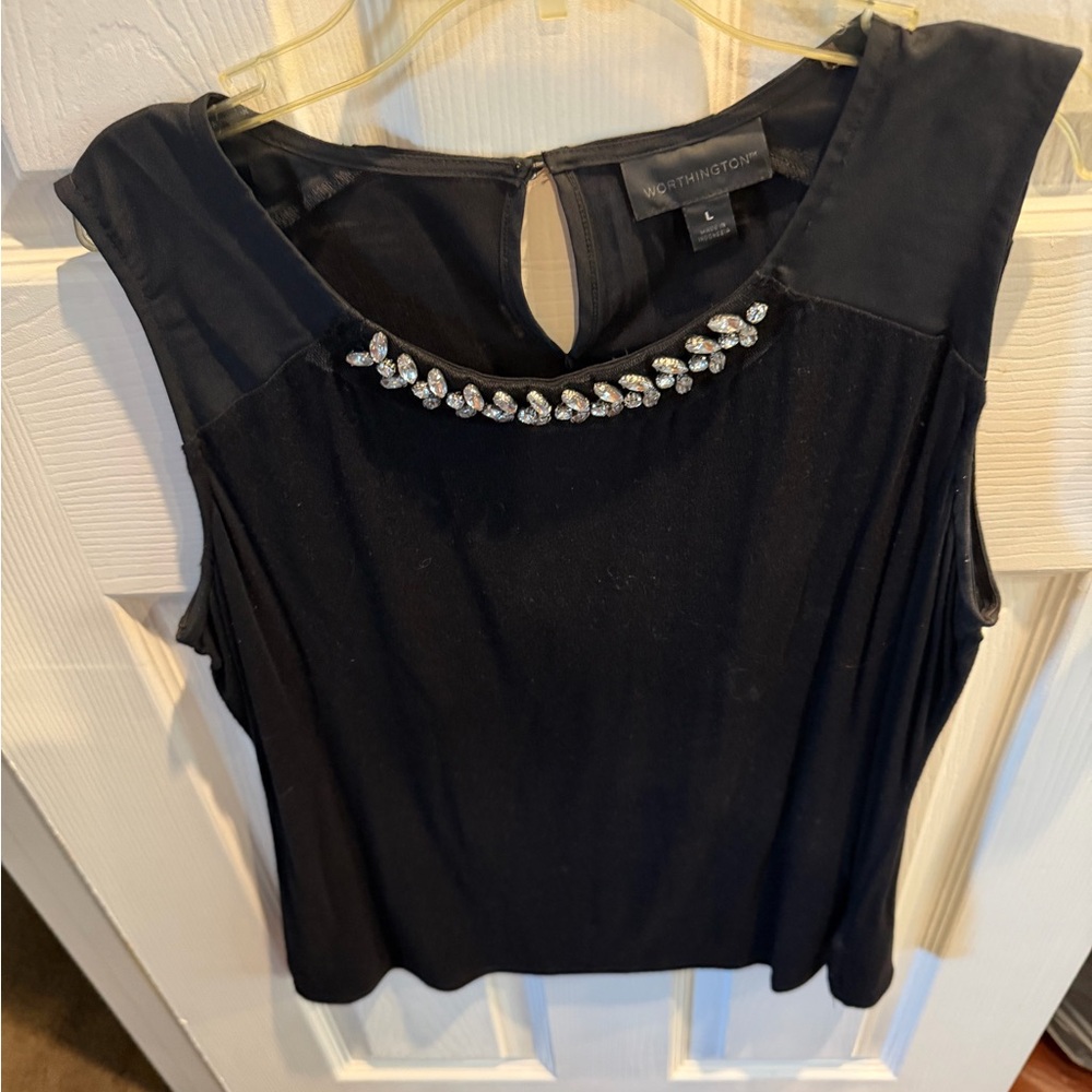 Worthington Black Top with Embellished Neckline